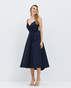 Midi wrap navy dress