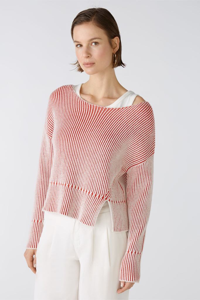 Red and Beige Ribber Sweater