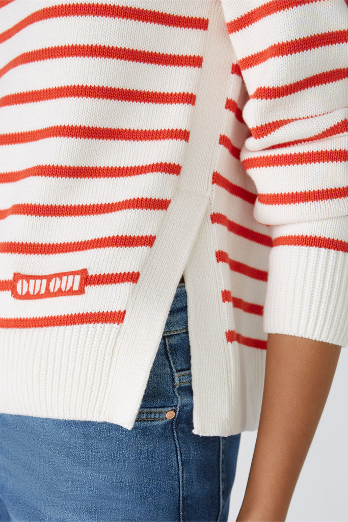 Sweater in Red with Ivory and Red Stripes