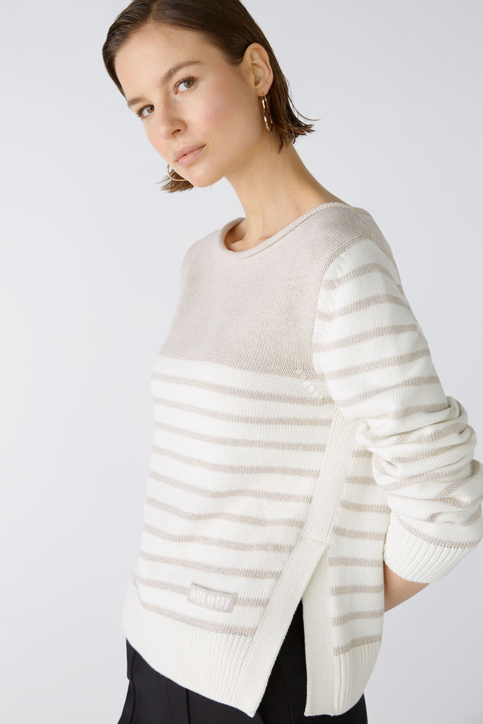 Beige Sweater with Ivory and Beige Stripes
