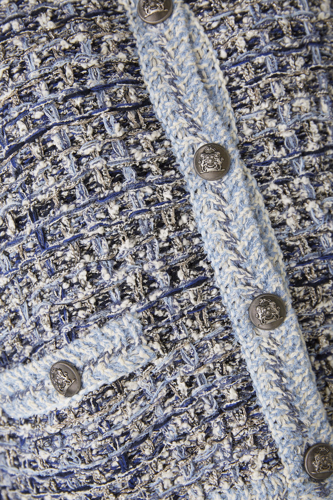 Cream and Denim Blue Knit Cardigan