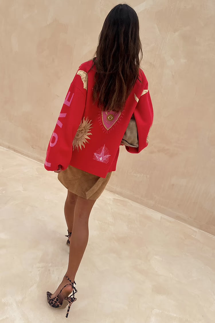 Red Mystical Moon Cardigan