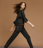 Blouse with suede effect detail