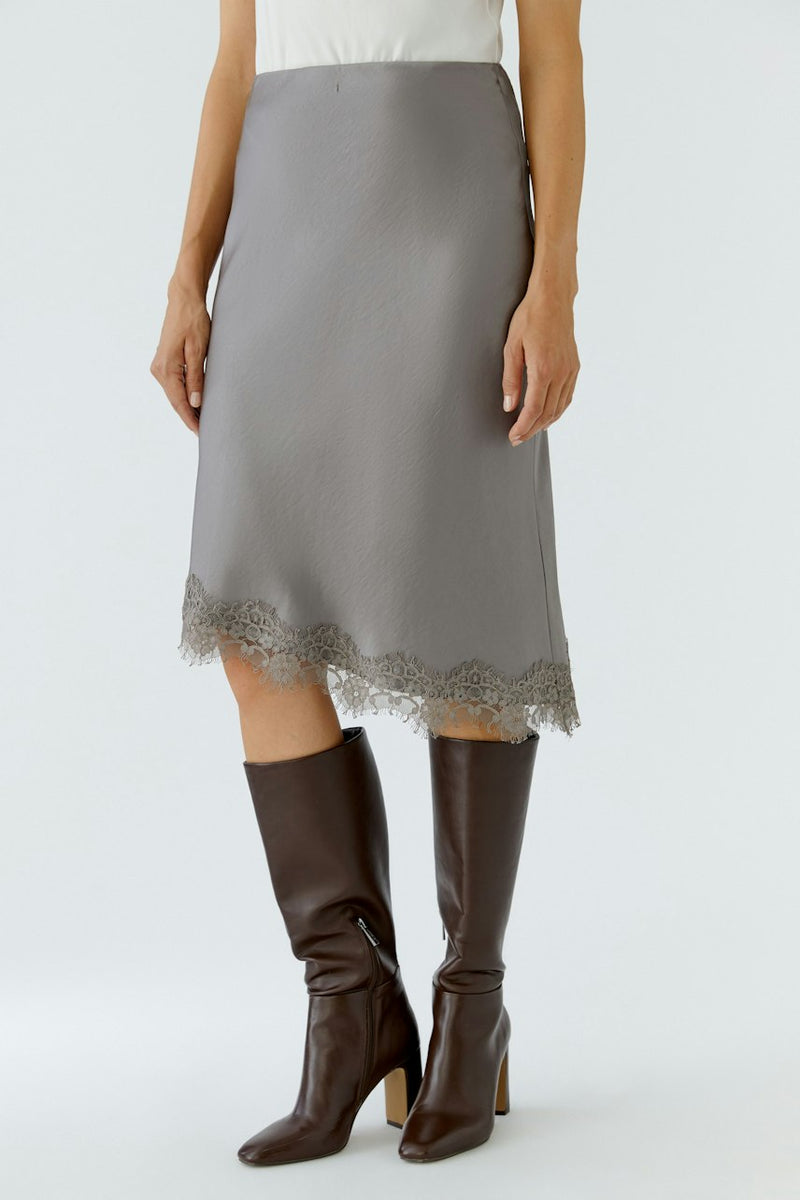 Silver Slip Skirt with asymmetric hem