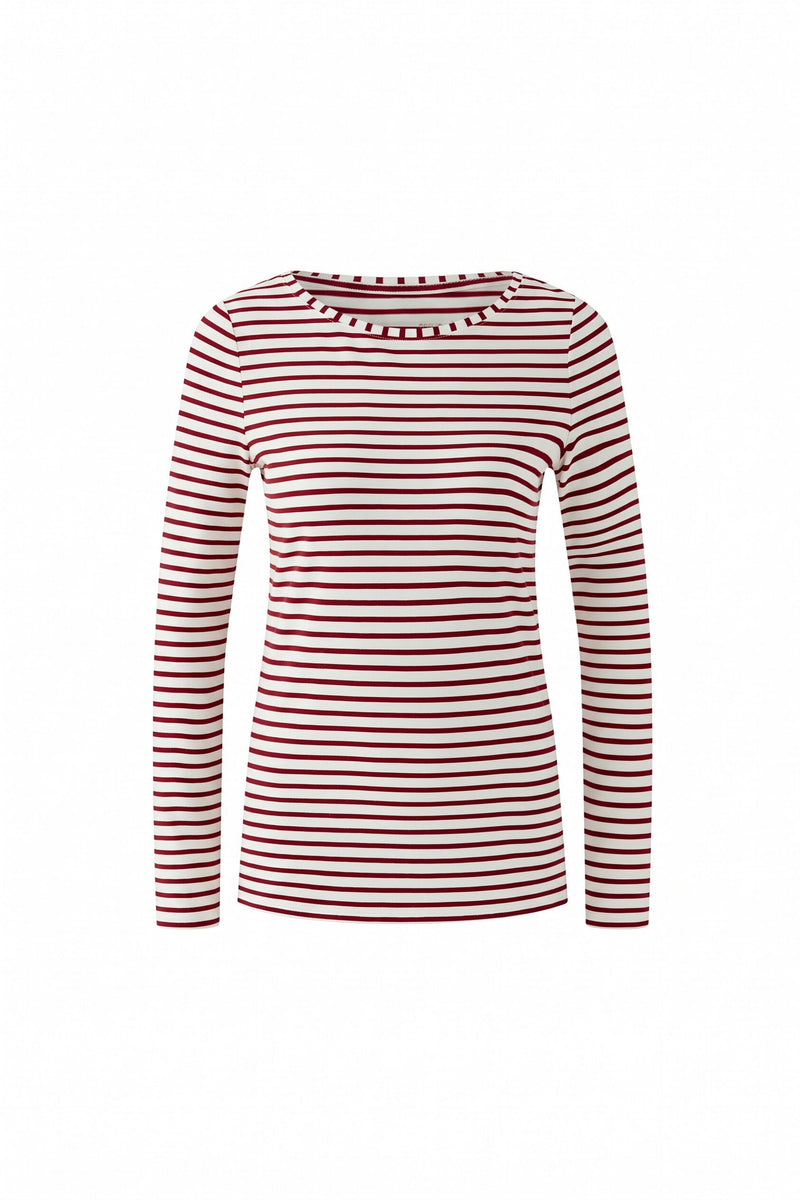 Striped Top in Off White and Dark Red