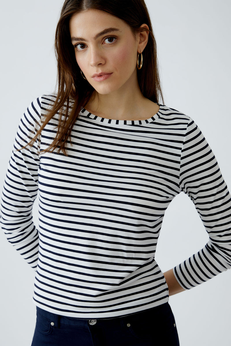 Striped Top in Off White and Dark Blue