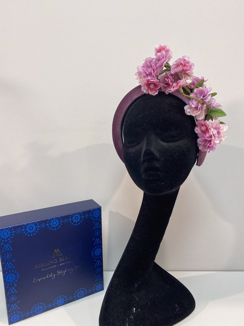 Purple Velvet Hairband with Floral Detail