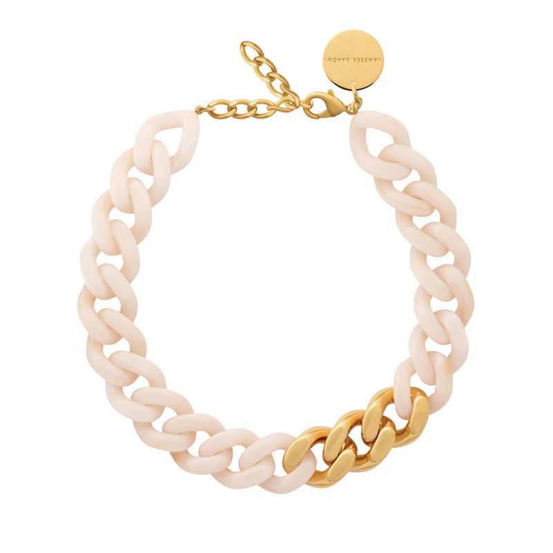 Vanessa Baroni Flat Chain Necklace with gold and latte marble