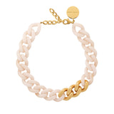 Vanessa Baroni Flat Chain Necklace with gold and latte marble