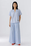 Blue and white tunic top