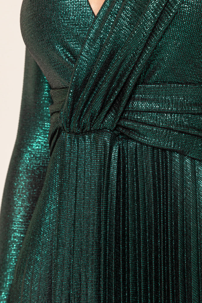 Green Lam Dress with Pleated Skirt AislingMaherBoutique Green Lam Dress with Pleated Skirt AislingMaherBoutique