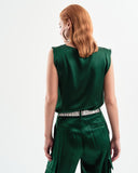 Green sleeveless blouse with draped neckline