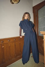 Wide leg navy trousers with pleats
