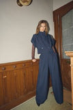 Wide leg navy trousers with pleats