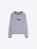 Grey Merino Wool Sweater with Embroidered Dog