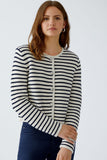 oui Navy and Stone Striped Cardigan