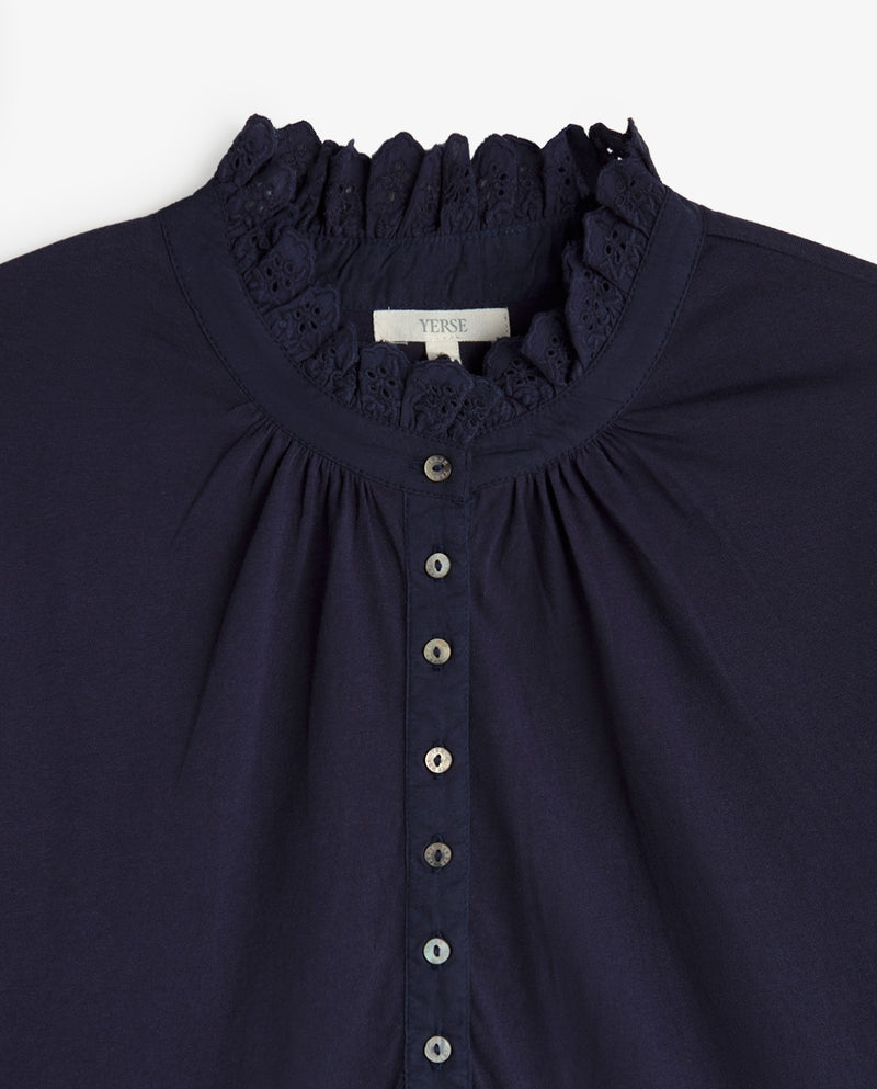 Navy Top with Frill collar
