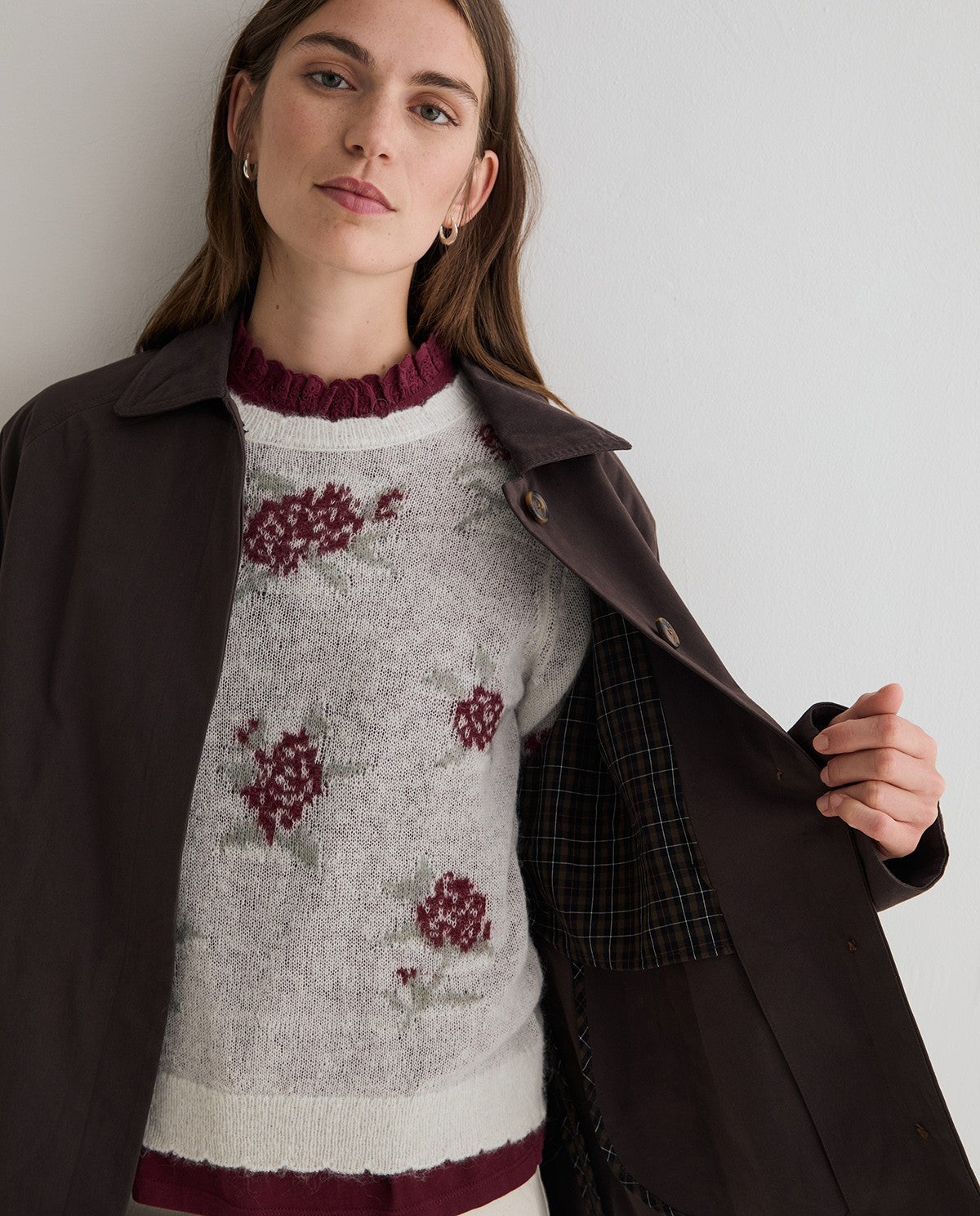 Burgundy Top with Frill At the neck