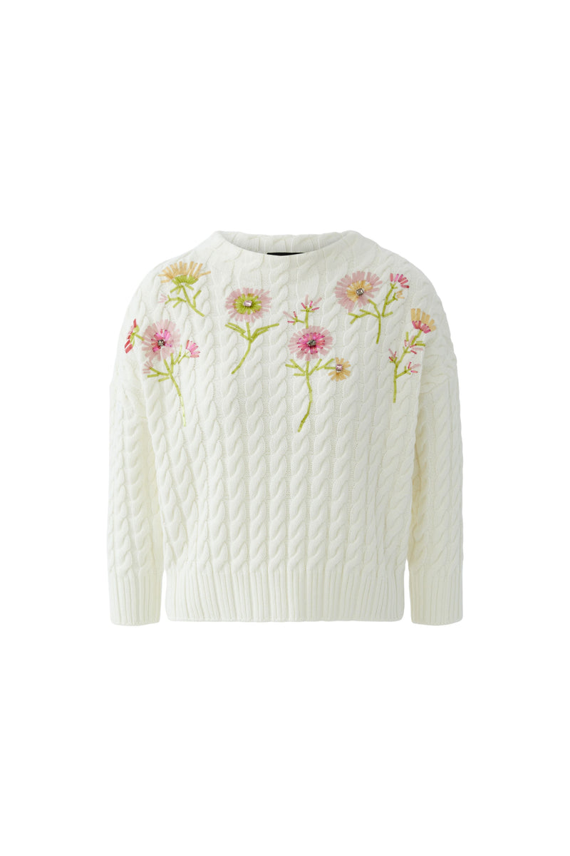 Ivory Sweater with Floral Embroidery