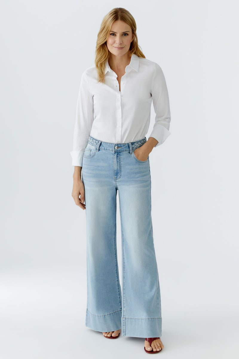 Light Denim Jeans with Braided Detail at Waist