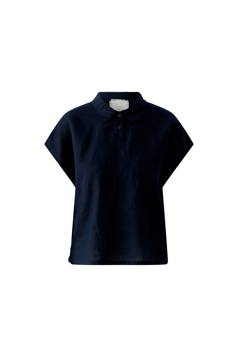 Oui Navy Top with Collar