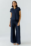 Oui Navy Top with Collar