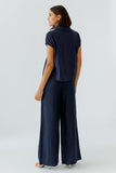 Oui Navy Top with Collar