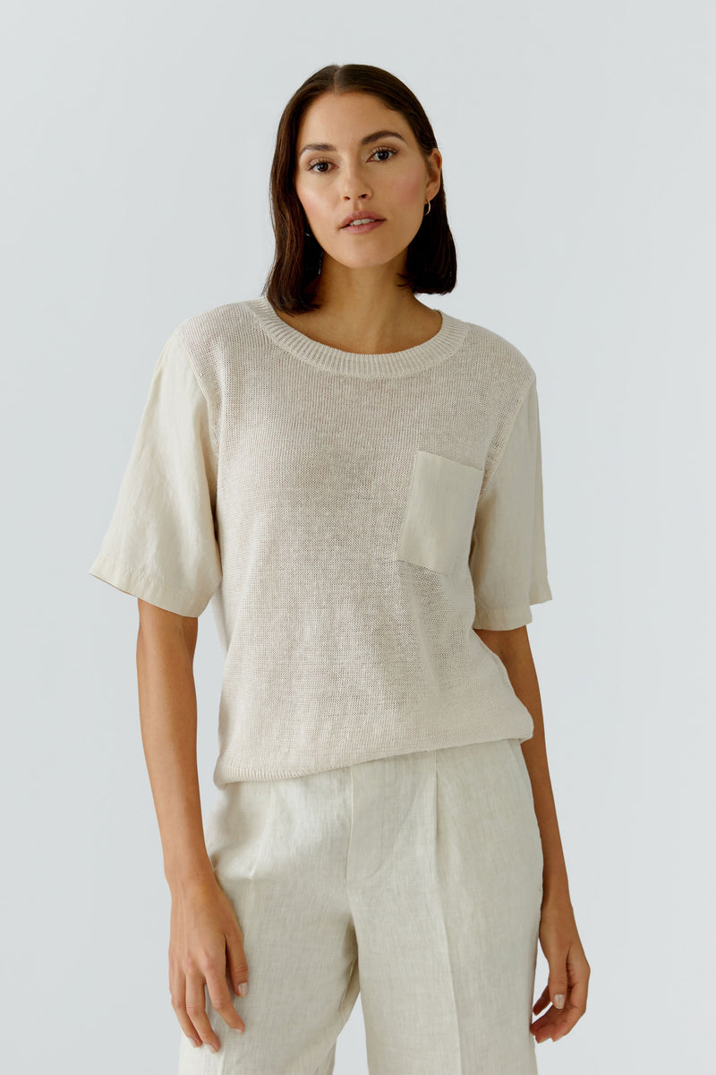 Beige Linen Knit Top