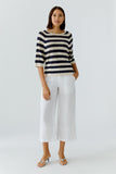 navy and beige striped sweater