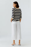 navy and beige striped sweater