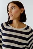 navy and beige striped sweater