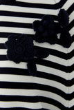 Navy and White Striped Top with Crochet Detail