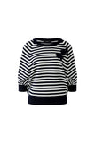 Navy and White Striped Top with Crochet Detail