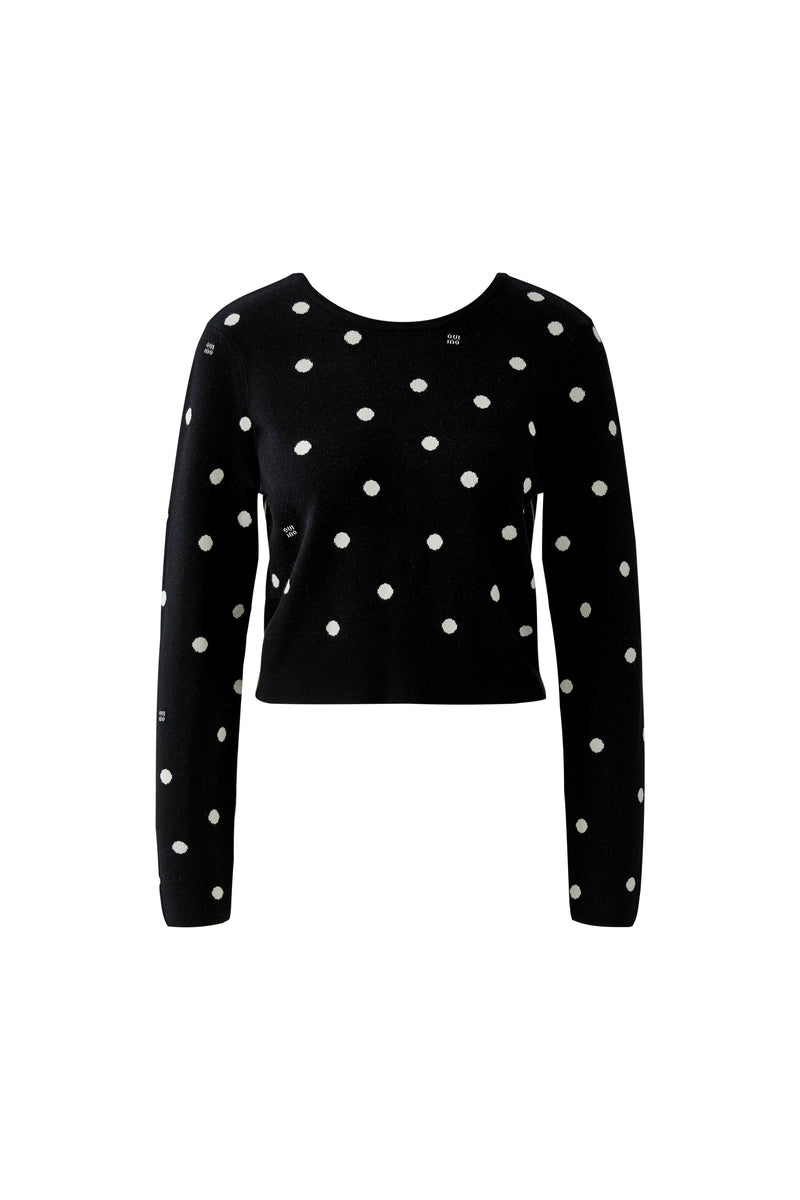 Knit Cardi in Black with Ivory polka Dots