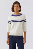 Ivory Sweater with Blue Stripes