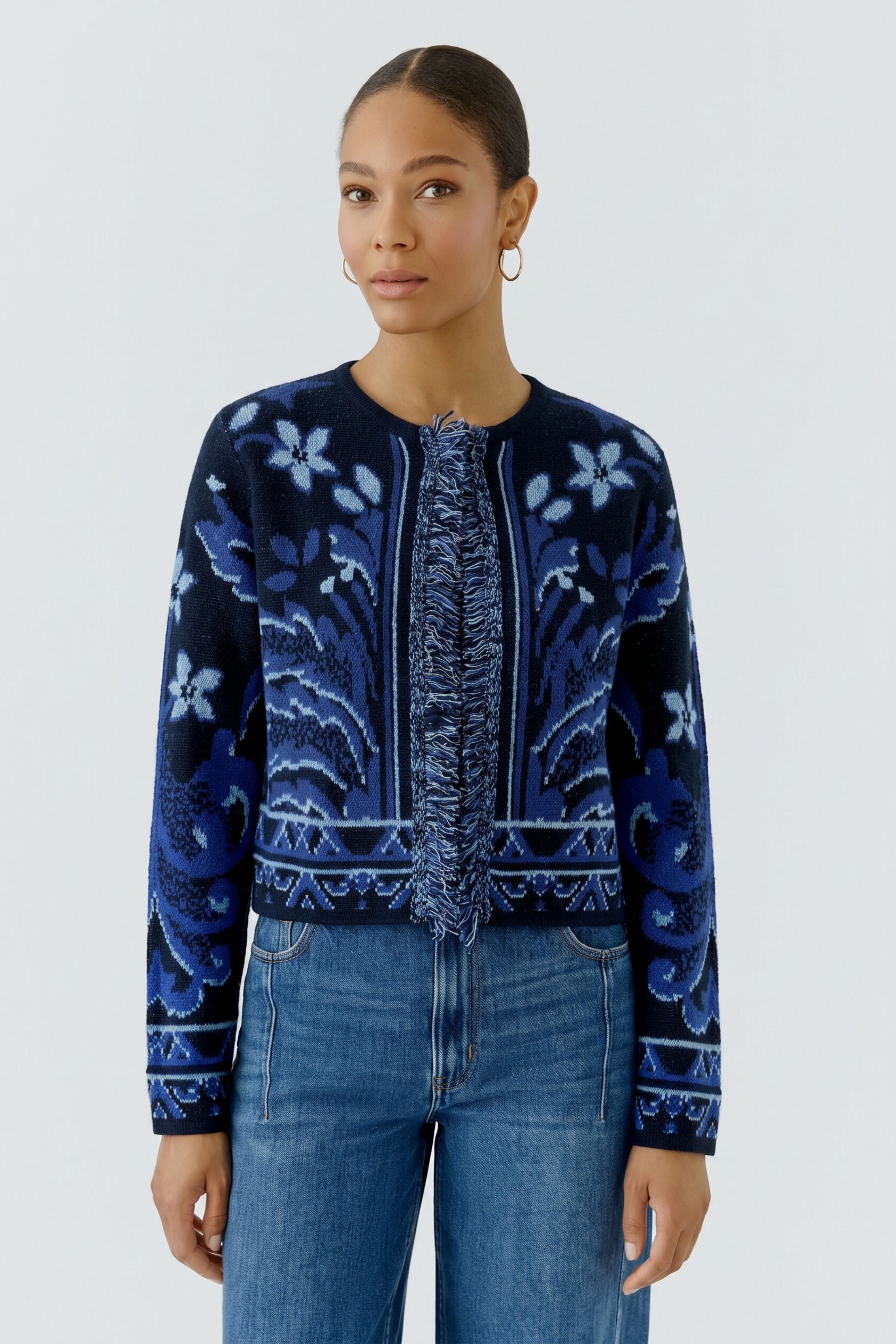 Navy and Blue jacquard Cardigan