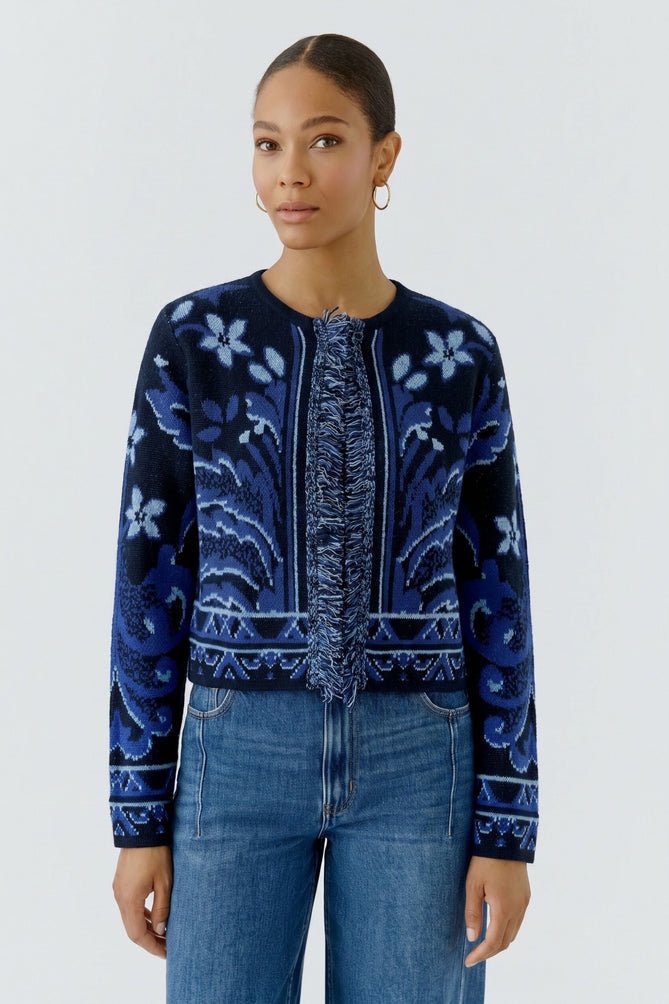 Navy and Blue jacquard Cardigan