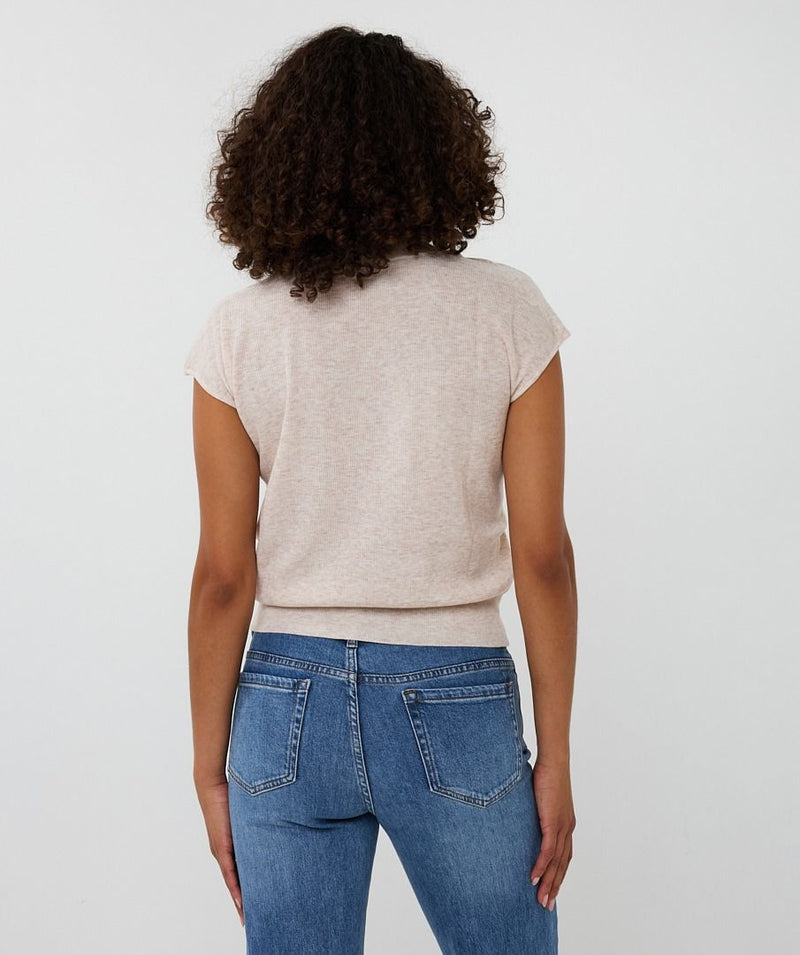 Natural Short Sleeve Knit Top
