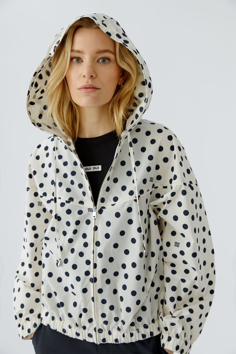 Ivory Rainjacket with Black Polka Dots