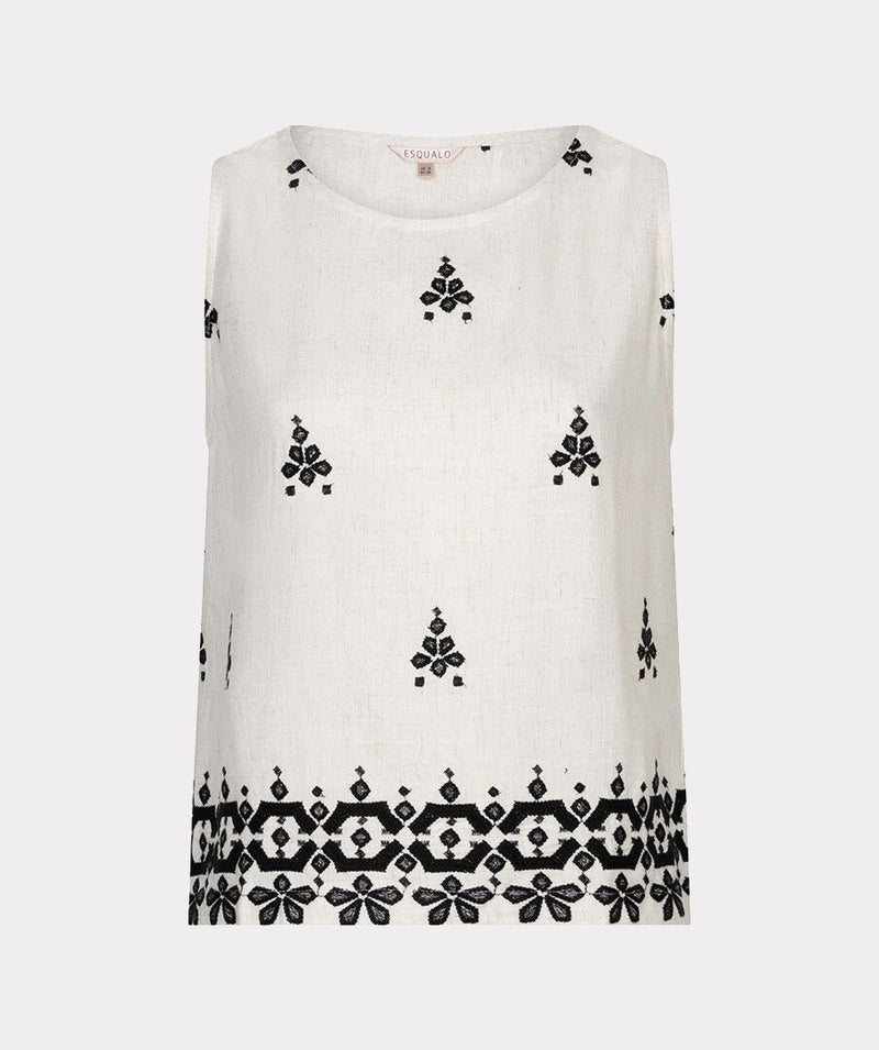 Beige linen trouser with black embroidered detail