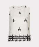Beige linen trouser with black embroidered detail