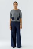 Grey Sweater with Denim Pocket