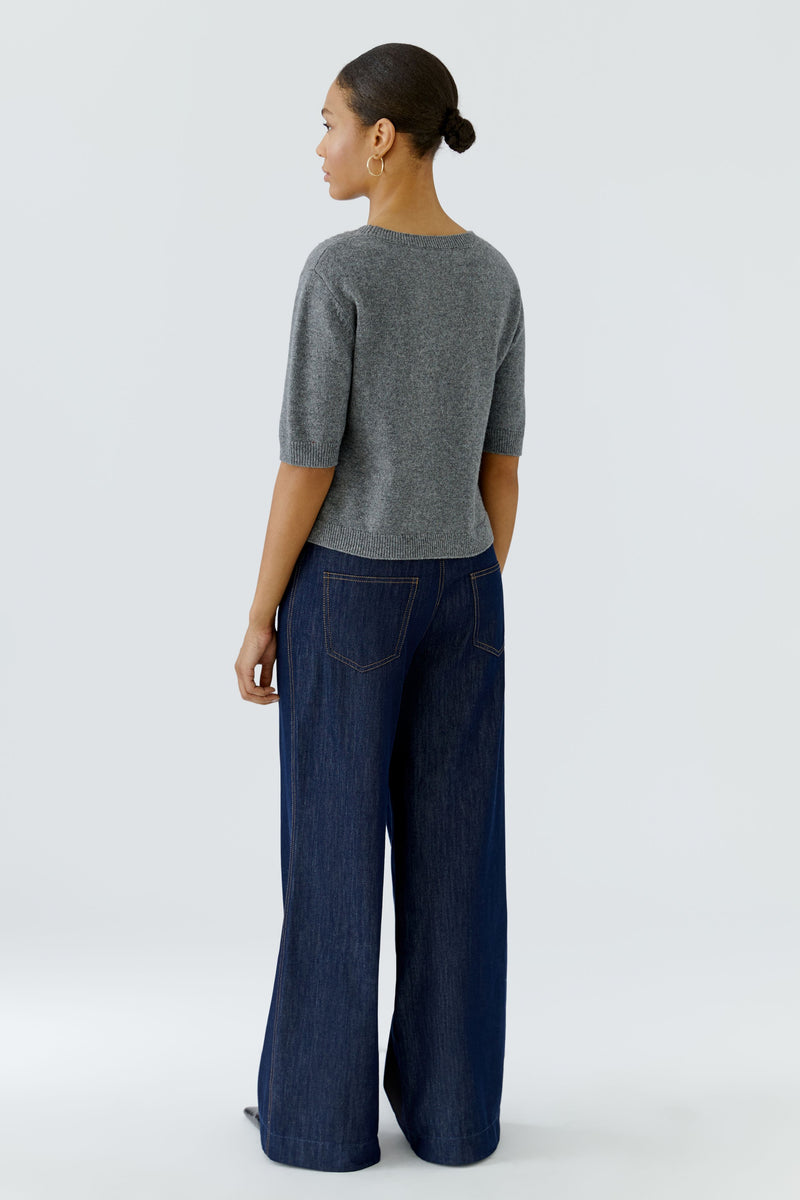 Grey Sweater with Denim Pocket