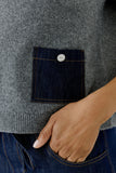 Grey Sweater with Denim Pocket