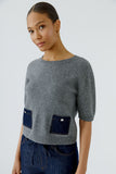 Grey Sweater with Denim Pocket