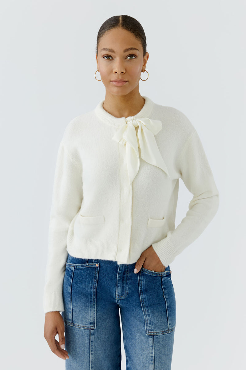 Ivory Soft Feel Cardi with Satin Tie