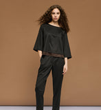 Blouse with suede effect detail