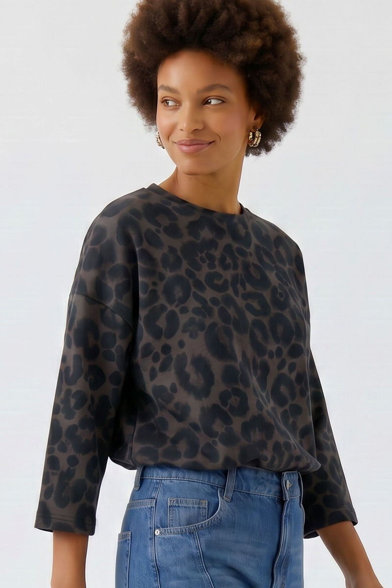 Leopard Print Soft Feel Scuba Top