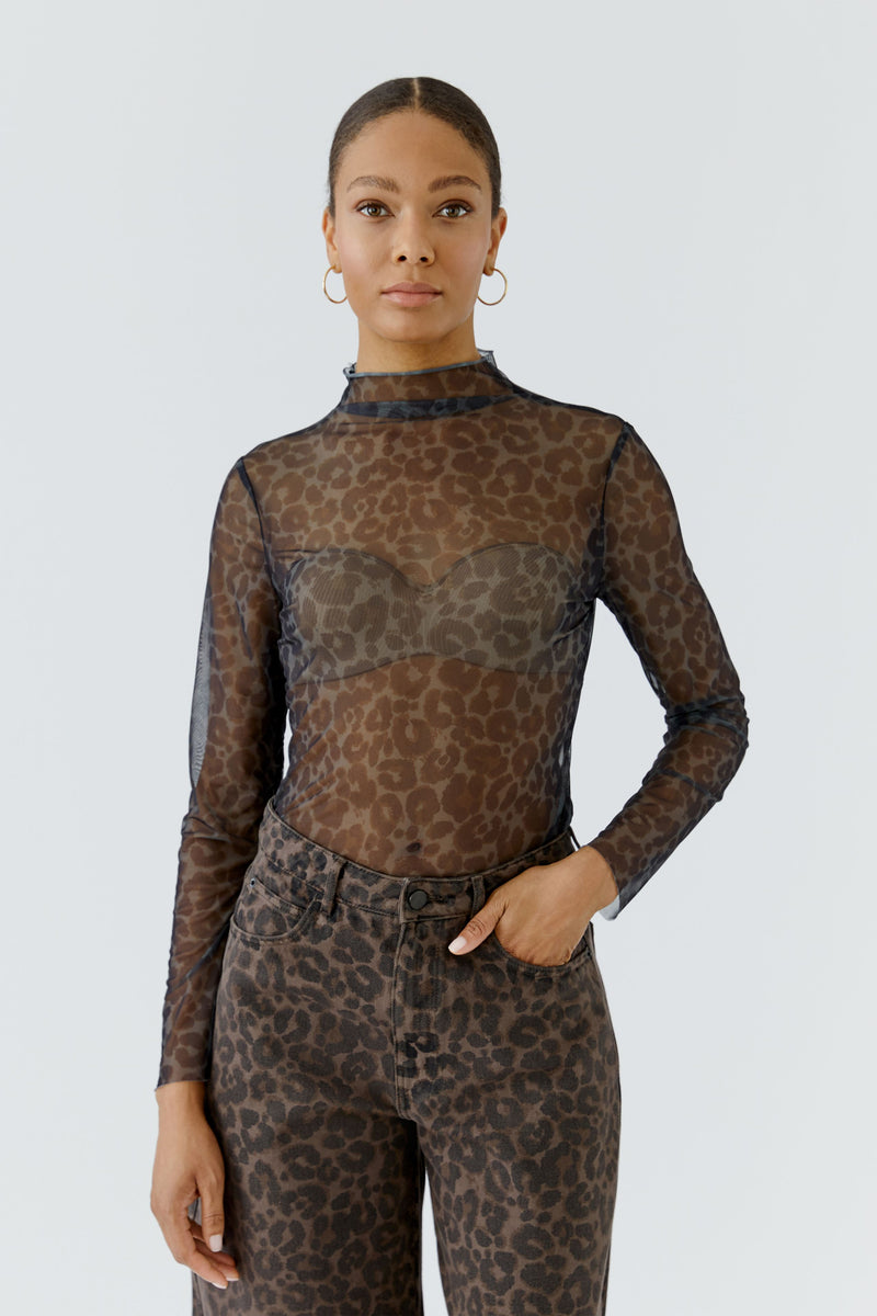 Leopard Print Mesh Top
