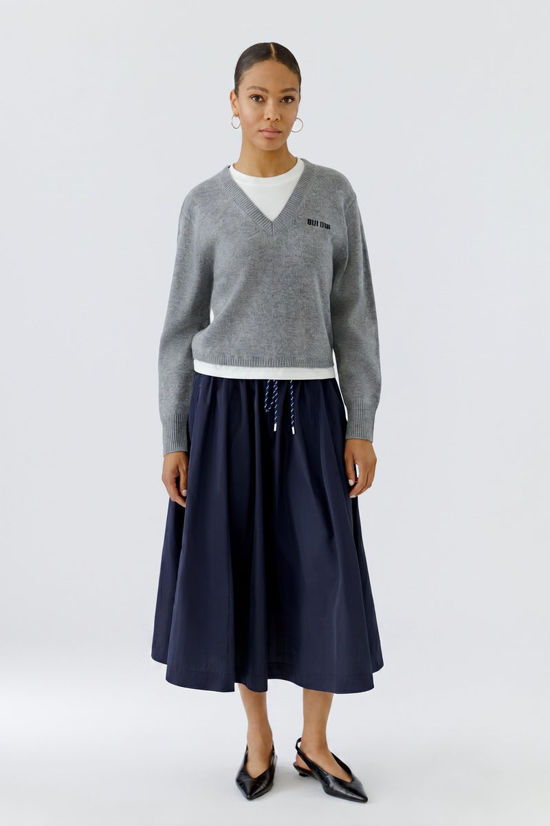 Navy Skirt with Striped Wasitband